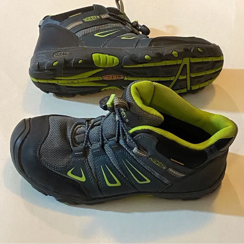 Keen Waterproof Hiking Athletic Boots Youth ' Gray and Lime Sneakers Sz 6US